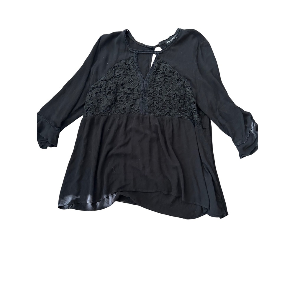 Living Doll Los Angeles Black Lace Yoke Babydoll Top Plus Size 2X Boho Blouse